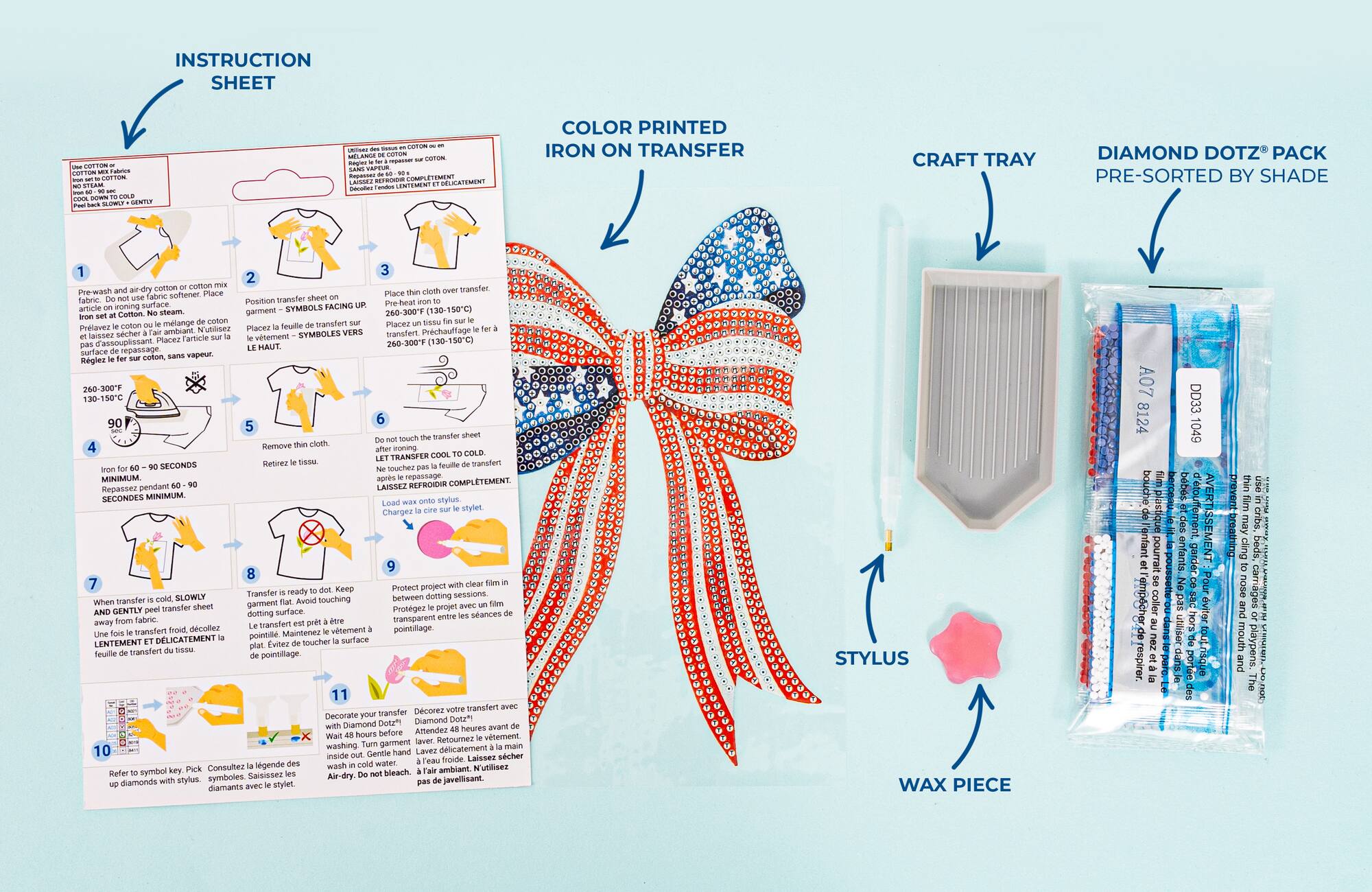 Diamond Dotz® Red, White & Blue Stars & Stripes Bow Iron-On 'n' Dot Kit